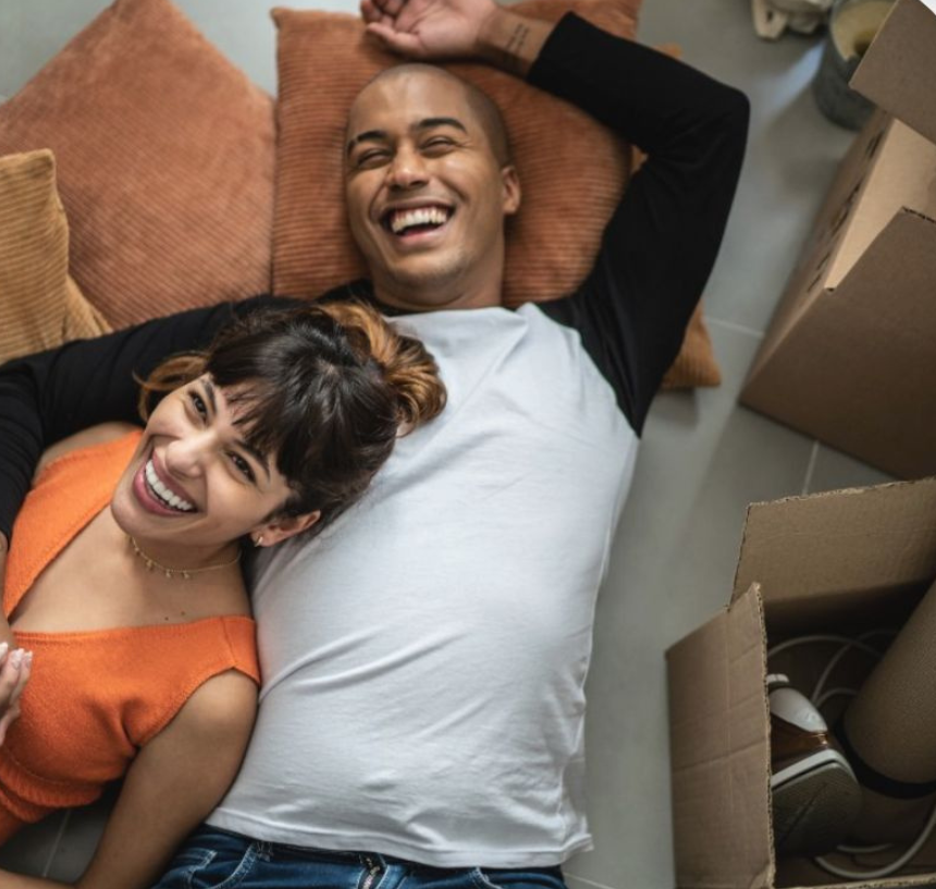 Modern bank branch interior with seating area and natural light